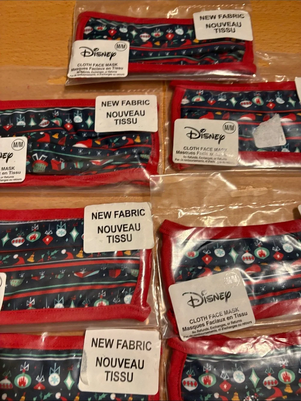 7 Disney Navy Blue Face Masks with Red Trim and Teal Accents (Set) UNISEX